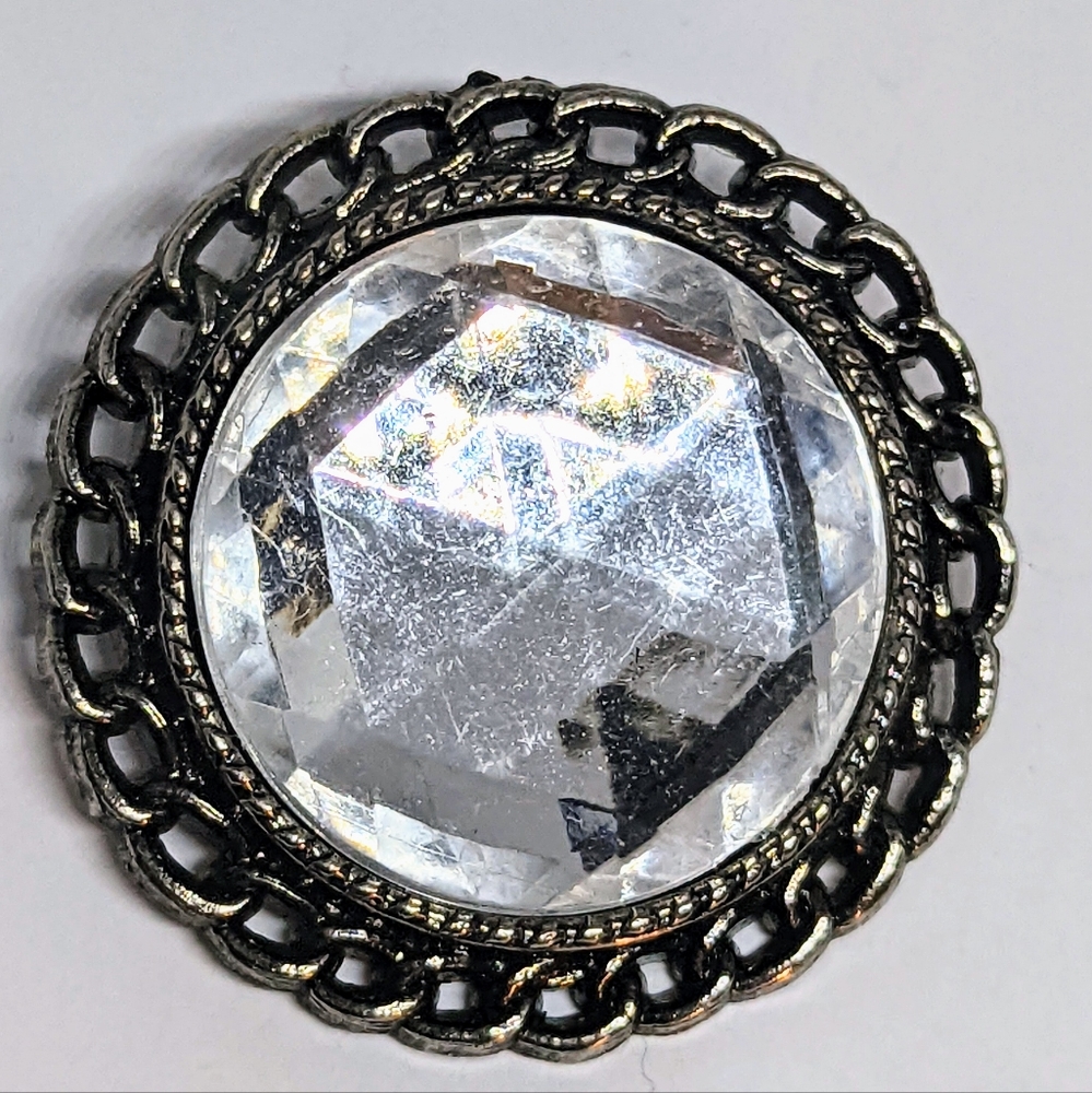 Large round vintage rhinestone brooch